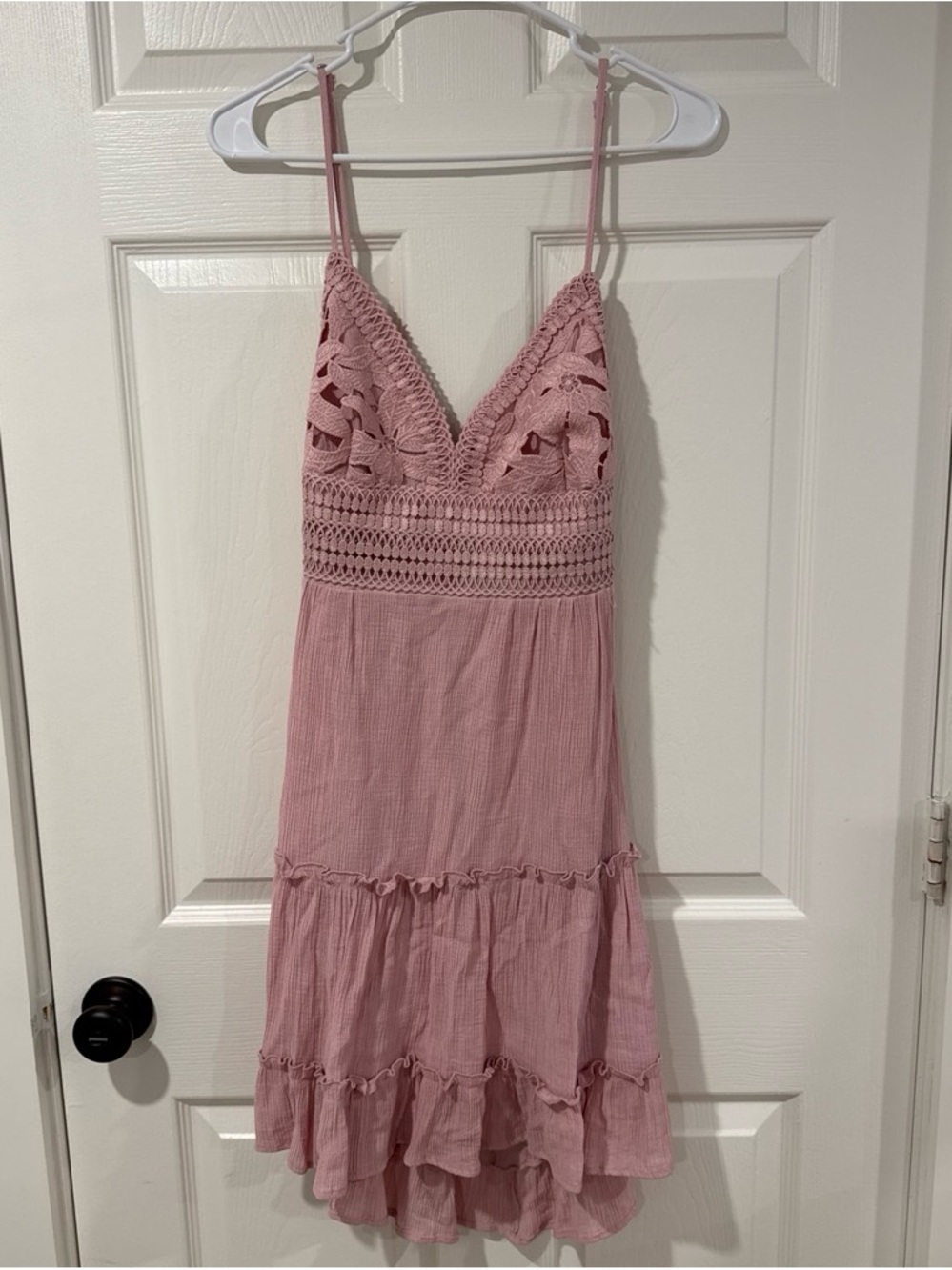 Love Tree Dusty Rose Crochet-Trim Tiered Mini Dress